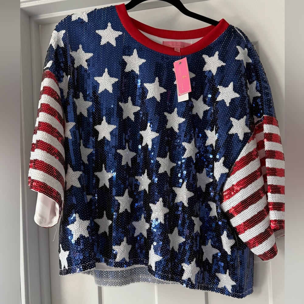 Simply Southern Sequin Stars and Stripe Top - Blue and Red